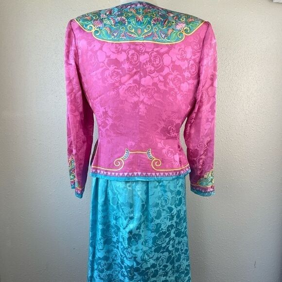 Vintage 80s Papell Petites Silk Jacket & Skirt EUC - Picture 7 of 14